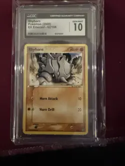 CGC 10 Gem Mint Pokemon Rhyhorn EX Emerald 62/106 - Image 1