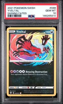 2021 POKEMON SWORD & SHIELD SHINING FATES #046 YVELTAL PSA 10 - Image 1
