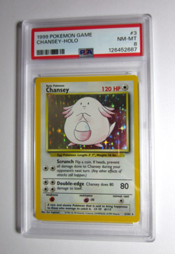 Pokemon 1999 Unlimited Base Set Chansey Holo 3/102 **PSA 8** NM-MT #D - Image 1