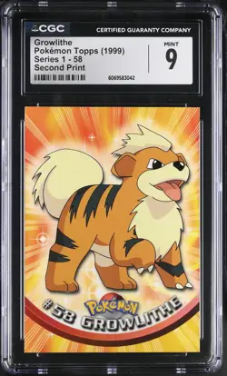 1999 POKEMON TOPPS SERIES 1 #58 GROWLITHE CGC 9 - Image 1