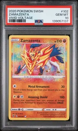 2020 POKEMON SWORD & SHIELD VIVID VOLTAGE #102 ZAMAZENTA PSA 10 - Image 1