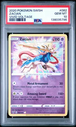2020 Pokemon Sword & Shield Vivid Voltage #082 Zacian Vivid Voltage PSA 10 - Image 1