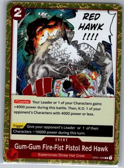 Gum-Gum Fire-Fist Pistol Red Hawk OP01-026 English Romance Dawn - One Piece - NM - Image 1