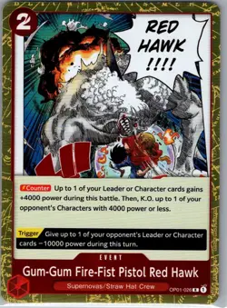 Gum-Gum Fire-Fist Pistol Red Hawk OP01-026 English Romance Dawn - One Piece - NM - Image 1