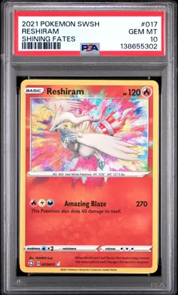 Pokemon Reshiram 017/072 Amazing Rare SWSH Shining Fates PSA 10 GEM MINT - Image 1