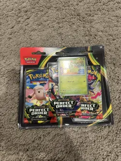 Pokemon TCG Perfect Order 3 Pack Blister Chikorita Promo Sealed - Image 1