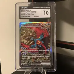 CGC GEM MINT 10 Roaring Moon ex SAR 218/187 SV8a Terastal Fest ex Pokemon Card - Image 1