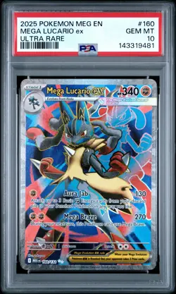 Pokemon TCG Mega Lucario ex 160/132 Mega Evolutions Ultra Rare PSA 10 - Image 1
