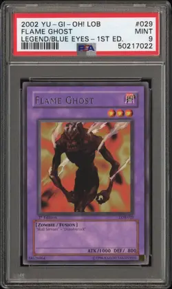 2002 YuGiOh FLAME GHOST 1st Edition LOB-029 Rare PSA 9 MINT Legend of Blue-Eyes - Image 1