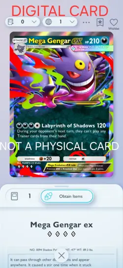 Mega Gengar EX Pokemon Pocket Mobile Game Card Mega Shine Set ◇◇◇◇ Card Trade - Image 1
