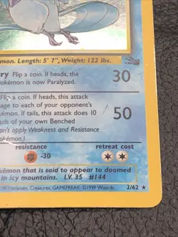 B6 Articuno 2/62 Fossil Unlimited Holo Rare Vintage Pokemon Card - Image 4