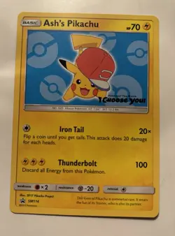 Pokemon TCG Ash's Pikachu SM114 Promo Near Mint Alola Hat - Image 1