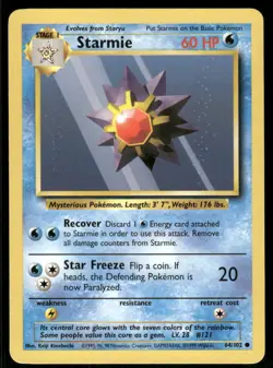 Pokemon Cards Starmie 64/102 Base Set WOTC Unlimited Common NM *3 - Image 1