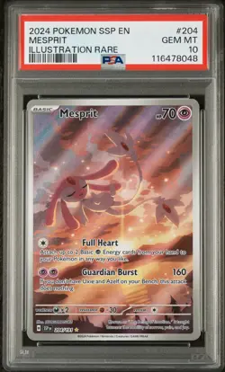 2024 Pokemon Surging Sparks Mesprit #204 Illustration Rare PSA 10 Gem Mint - Image 1