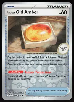 Antique Old Amber 154/165 Common 151 Pokemon Reverse Holo Near Mint - Image 1