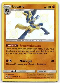 Lucario SV22/SV94 Shiny Rare Hidden Fates Shiny Vault Pokemon Holo Near Mint - Image 1