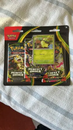 1x Pokemon Mega Evolution Perfect Order 3-Pack Triple Blister (Chikorita Promo) - Image 1