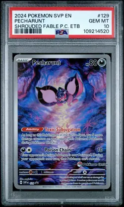 2024 Pokemon Shrouded Fable Pecharunt 129 Center Stamp ETB Promo PSA 10 Gem Mint - Image 1