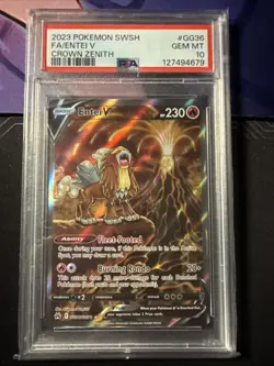 2023 POKEMON SWORD & SHIELD CROWN ZENITH #GG36 FULL ART/ENTEI V PSA 10 - Image 1