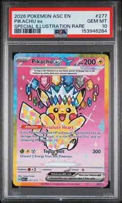 2026 POKEMON PIKACHU EX #277 ASCENDED HEROES SPECIAL ILLUSTRATION RARE PSA 10 - Image 1