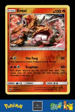 2018 Pokemon SM Lost Thunder 47/214 Entei Reverse - Image 1