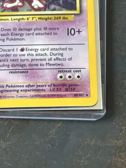 Mewtwo Holo Rare 10/102 1999 Pokemon Base Set English WOTC NM- - Image 5