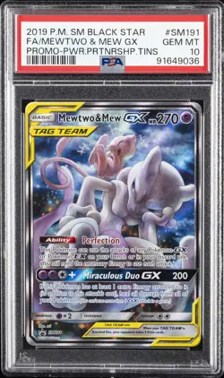 2019 POKEMON SM BLACK STAR PROMO #SM191 FULL ART/MEWTWO & MEW GX PSA 10 - Image 1