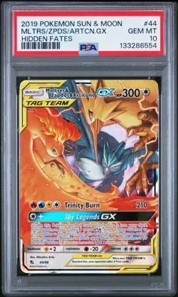 2019 POKEMON SUN & MOON HIDDEN FATES #44 MOLTRES & ZAPDOS & ARTICUNO GX PSA 10 - Image 1