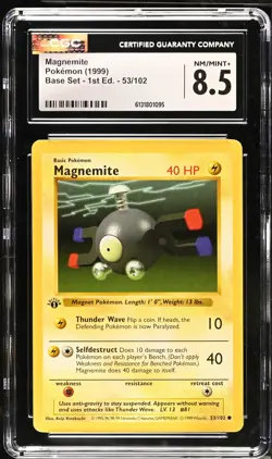 CGC 8.5 NM/MINT+ Magnemite 53/102 1st Edition Shadowless Base Set Pokemon Card - Image 1