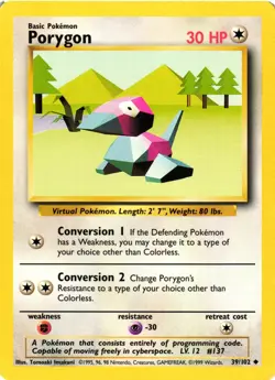 Pokemon TCG Porygon Card 39/102 Base Set Regular Uncommon LP/MP - Image 1