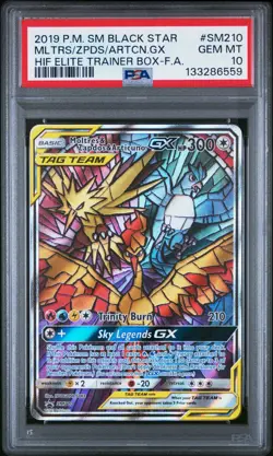 2019 POKEMON SM BLACK STAR PROMO FULL ART/MOLTRES ZAPDOS ARTICUNO SM210 PSA 10 - Image 1