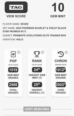 2025 Pokemon SV Prismatic Evolutions #173 Black Star Promo Eevee TAG 10 (2002) - Image 5