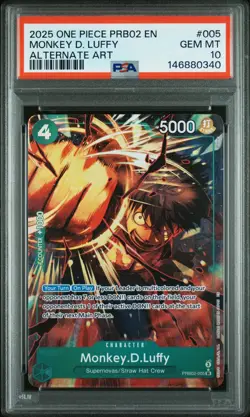 2025 ONE PIECE PRB02 ALTERNATE ART #005 MONKEY D. LUFFY PSA 10 - Image 1