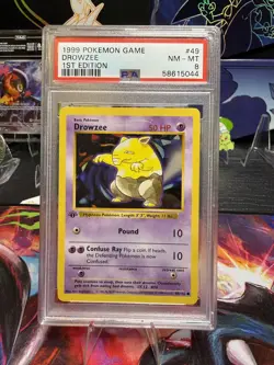 Pokemon Card - Drowzee Base Set Shadowless 49/102 1st Edition Common - PSA 8 - Image 1