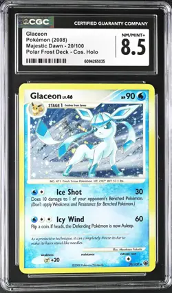 CGC 8.5 Glaceon Majestic Dawn 20/100 Cosmos Holo Polar Frost Pokemon Card psa - Image 1