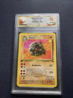 Pokemon Fossil Golem Holo 1st Edition 36/62 SRG Graded 8 1999 English - Image 1
