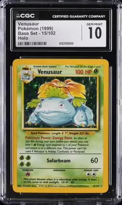 1999 POKEMON BASE SET - HOLO #15 VENUSAUR CGC 10 GEM MINT - Image 1