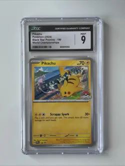 2024 Pokemon World Championships Pikachu Black Star Promo #190 CGC 9 - Image 1
