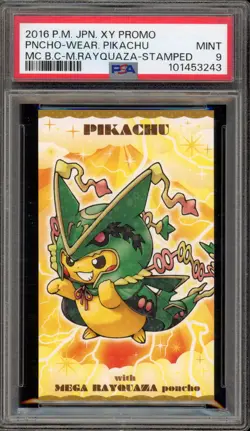 Pokemon Poncho-Wearing Pikachu M Rayquaza Stamped Business Card JPN Promo PSA 9 - Image 1