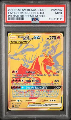 2021 POKEMON SM BLACK STAR PROMO #SM247 FULL ART/RESHIRAM & CHARIZARD GX PSA 9 - Image 1