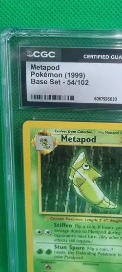 CGC 9.5 1999 Pokemon Metapod Base Set Unlimited English #54 54/102 Mint+ Vintage - Image 3