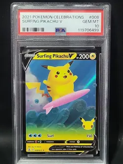 PSA 10 Surfing Pikachu V #008/025 2021 Pokemon SWSH Celebrations GEM MT - Image 1