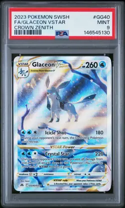 PSA 9 Glaceon VSTAR GG40/GG70 Crown Zenith Holo Pokemon Card - Mint - Image 1