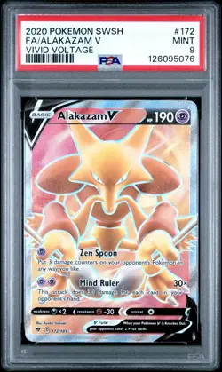 2020 POKEMON SWORD & SHIELD VIVID VOLTAGE #172 FULL ART/ALAKAZAM V PSA 9 - Image 1
