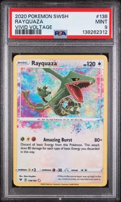 PSA 9 RAYQUAZA 138 VIVID VOLTAGE AMAZING RARE POKEMON MINT - Image 1