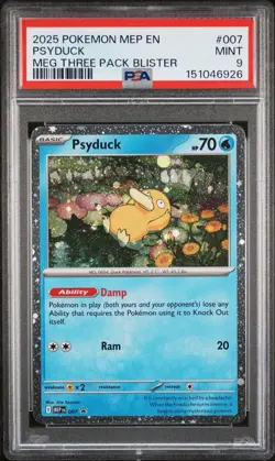 PSA 9 Psyduck 007/132 Pokemon Mega Evolution Three Pack Blister - Image 1