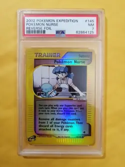 2002 POKEMON EXPEDITION POKEMON TRAINER NURSE REVERSE FOIL #145 PSA7 NM - Image 1