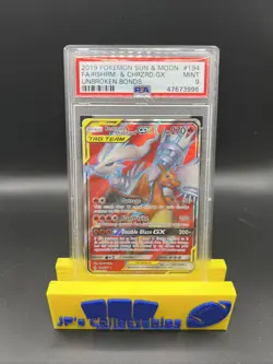 2019 Pokemon S&M Unbroken Bonds Reshiram & Charizard GX #194 Full Art PSA 9 - Image 1