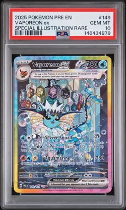 2025 POKEMON PRE EN-PRISMATIC EVOLUTIONS #149 VAPOREON EX PSA 10 - Image 1