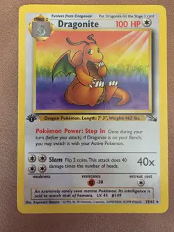 Pokemon TCG Dragonite Card 19/62 Fossil 1st Edition Non Holo WOTC Vintage NM - Image 1